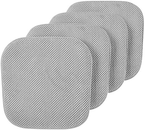 GoodGram Premium Soft Surface Ultra Comfort Non-Slip Kitchen & Dining Curved Memory Foam Chair Cushions - Assorted Colors (Light Gray, 4 Pack)