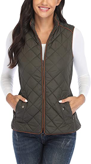 Dilgul Women Padded Vest Stand Collar Zip Up Puffer Lightweight Quilted Vest