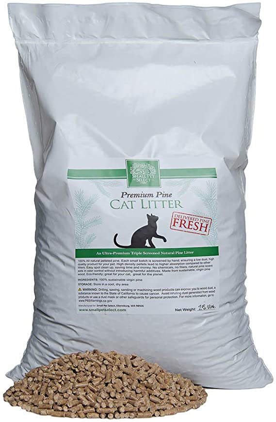 Small Pet Select Premium Pine Pelleted Cat Litter 25lb, Brown (Pine Pellet Litter)