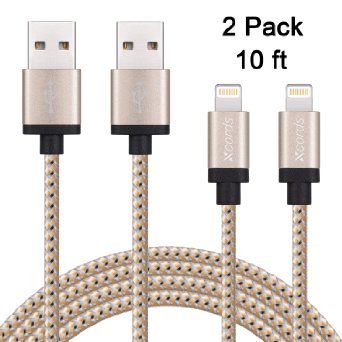 Xcords(TM) 2Pack 10Ft Nylon Braided iPhone Lightning to USB Syncing and Charging Cable Data Cord for iPhone 6/ 6 Plus/ 6s/ 6s Plus /5/5s/5c/SE iPad Pro/iPad Mini/ iPad Air/iPod Touch 5/iPod Nano 7