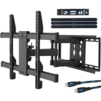 WALI TV Wall Mount Bracket Full Motion Articulating Extend Dual Arm for Most 37-70 inches LED, LCD, OLED Flat Screen TVs up to 132lbs VESA 600x400mm with Tilting for Display (FTM-3), Black