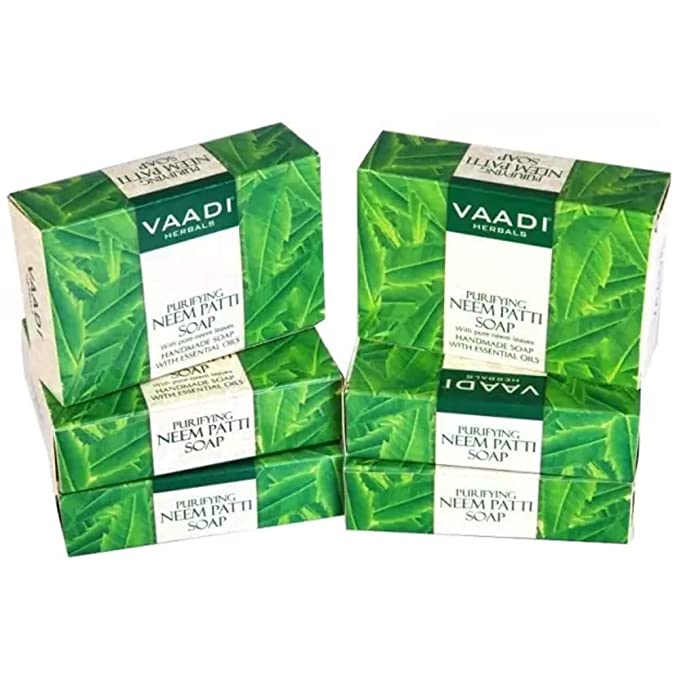 Neem Soap (Neem Leaves Bar Soap) - Handmade Herbal Soap (Aromatherapy) with 100% Pure Essential Oils - ALL Natural - Prevents Premature Aging - Each 2.65 Ounces - Pack of 6 (16 Ounces) - Vaadi Herbals