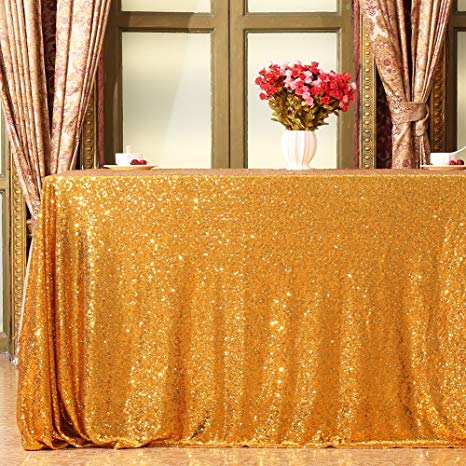 Eternal Beauty Sequin Tablecloth, Sequin Table Linen, 48"x48", Square, Gold