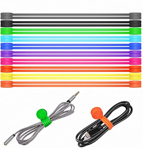 Silicone Strong Magnetic Twist Ties,8.9in(10 Colors-20 Pack),for Bundling or Organizing Cables/Cords, Hanging or Holding Stuff