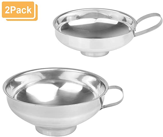 Amytalk 2Pack Canning Funnel for Wide and Regular Mouth Mason Jar Spices Cans, Stainless Steel with Handle, Neck Size 2.3" and 1.5" (2 Pack)