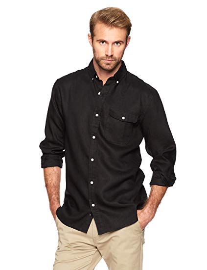 Isle Bay Linens Men's Standard-Fit 100% Linen Long-Sleeve Button-Down Woven Casual Shirt