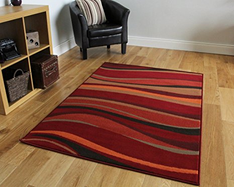 The Rug House Modern Waves Rugs, Warm Red/Brown/Burnt Orange, 120 x 170 cm, 3 ft 11-Inch x 5 ft 7-Inch