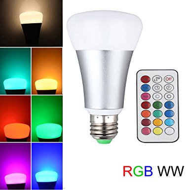 RAYWAY 2-in-1 Timing Setting RGB LED Bulb, Multicolor   Warm White Dimmable Color Lamp with Remote Control 10W (40-50W Equiv.) E26 E27 Base A19 800 lumens Spotlight