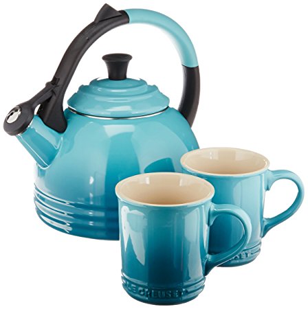 Le Creuset Enamel on Steel Kettle and Mug Gift Set, Caribbean