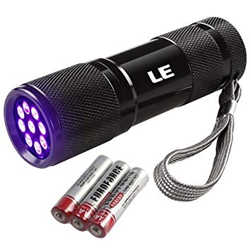 LE Ultra Violet LED Flashlight/Blacklight, UV LED Flashlight, 9 LED 395nm, Pet Urine & Stain Detector, 3 AAA Batteries Included, Find Stains on Clothes, Carpet or Rugs