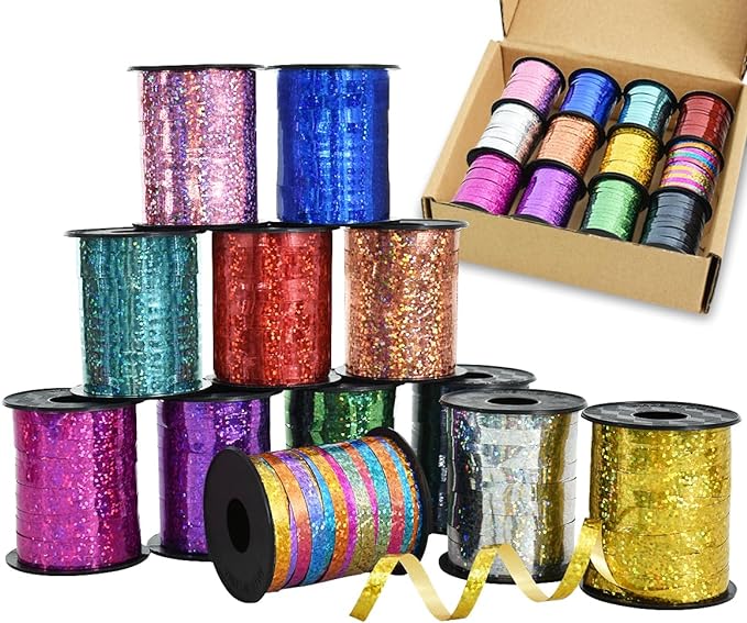 12 Assorted Colors Curling Ribbons Set, Rainbow Colors Balloons Ribbons Balloons Strings, 1/5 inch Thin Ribbons 264yds for Gift Wrapping Birthday Wedding Halloween Christmas Party Decoration