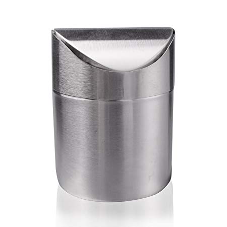 LoveInUSA Fashion Mini Brushed Stainless Steel Wave Cover Counter Top Trash Can ,Recycling Trash Can