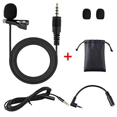 AUSTOR Clip on Microphone 3.5mm Lavalier Lapel Microphone with 79 inches Extention Cable for iPhone, Android and Other Mobile Devices