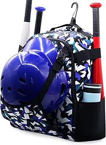 ZOEA Youth Baseball Bat Bag Backpack, T-Ball & Softball Equipment & Gear for Youth, Large Capacity Holds 2 Bats, Helmet, Gloves, Cleats, Helmet Holder and Includes Fence Hook