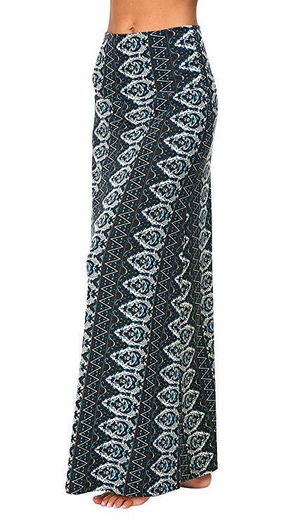 Urban CoCo Women's Stylish Spandex Comfy Fold-Over Flare Long Maxi Skirt