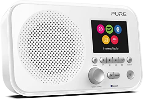Pure Elan IR5 Portable Internet Radio with Bluetooth, Spotify Connect, Alarm, Colour Screen, AUX Input, Headphones Output and 12 Station Presets – Wi-Fi and Bluetooth Radio/Portable Radio - White