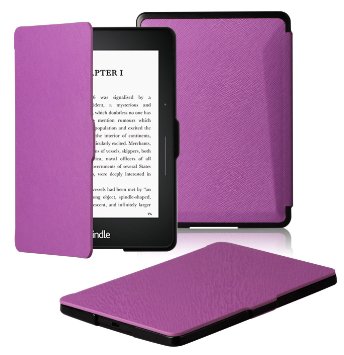 OMOTON Kindle Voyage Smart Case Cover -- The Thinnest and Lightest PU leather Case Cover for the Latest Amazon Kindle Voyage with 6" Display and Built-in Light, Purple