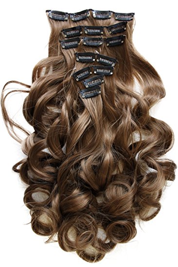 PRETTYSHOP XXL Full Head Set 8 pcs 20" Clip In Hair Extensions Hairpiece Wavy Heat-Resisting light brown # 12 CES105-1