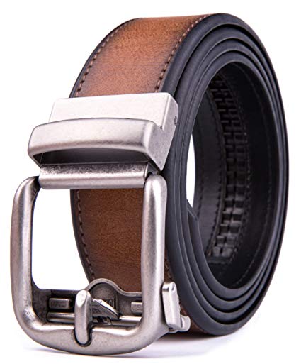 Men's Genuine Leather Ratchet Dress Casual Jeans Belt with Automatic Buckle, Adjustiable Sizes, Handmade, All leather Strap