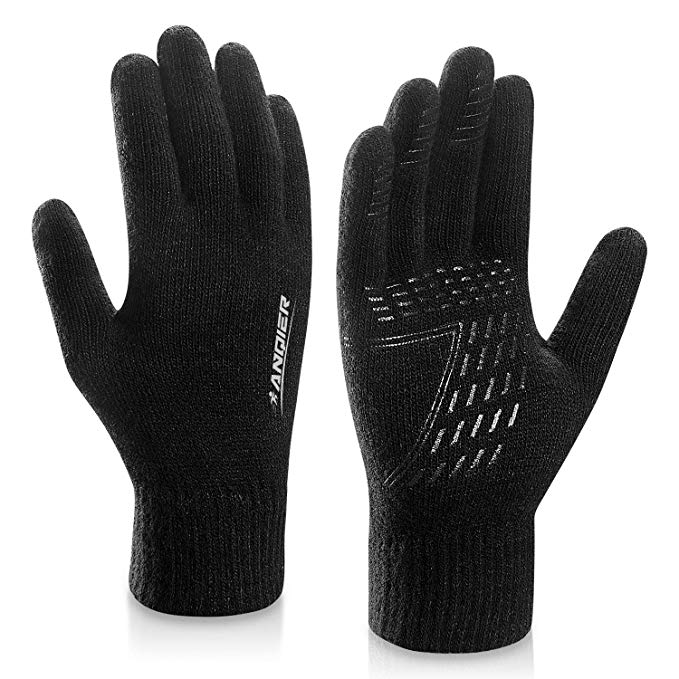 Anqier Winter Knit Gloves,Warm Full Finger Touchscreen Gloves for Men Women Thick Texting with Warm Wool Lining