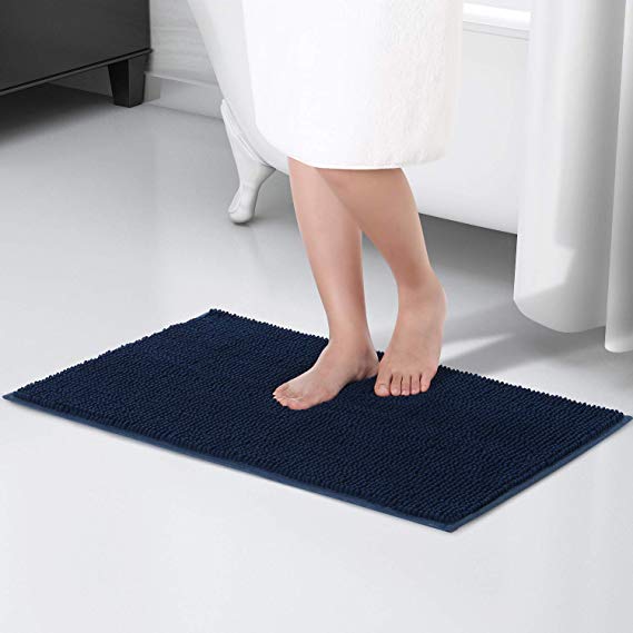 Lifewit Non-slip 80 x 50cm Chenille Bath Mat, Easy to Clean Bathroom Mats, Soft Microfiber Shower Rug, Dark Blue