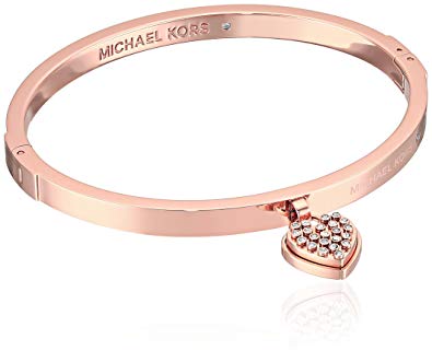 Michael Kors Micro Muse Rose Gold-Tone Micro Stud Heart Hinged Bangle Bracelet