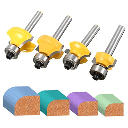 ASNOMY 4PCS Rounding Over Bit, 1/4-Inch Shank Roundover Edging Router Bit Set Woodworking Milling Cutter Tools Corner Rounding Edge-Forming Bit Set 1/8 Inch 3/16 Inch 1/4 Inch 5/16 Inch Radius