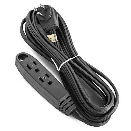 Aurum Cables 12 Feet 3 Outlet Extension Cord 16AWG Indoor/Outdoor Use Black - UL Listed