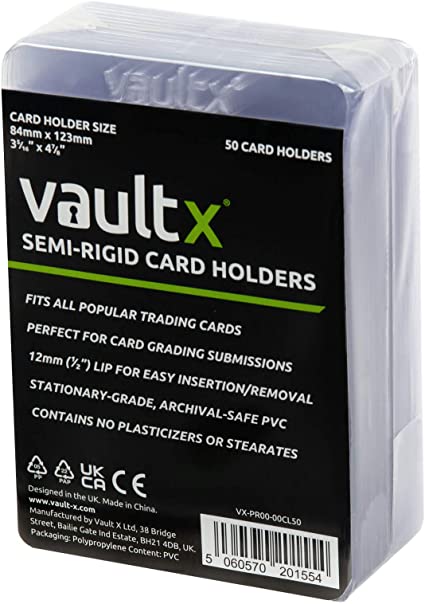 Vault X Semi-Rigid Card Holders for Trading Card & Sports Card Grading Submissions (50 Pack)