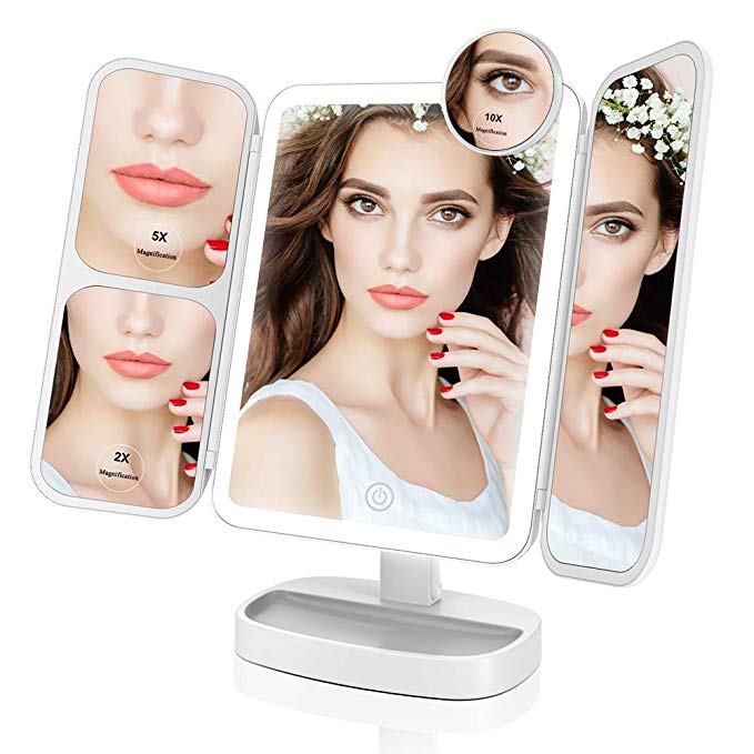 EASEHOLD Lighted Makeup Mirror Ultra-Thin 2x/5x/10x Magnifying Light Up Mirror (White)