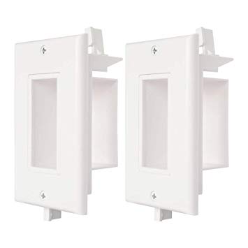 Recessed Wall Plate WI1010-2 2 Pack Decorative Wallplate with Fly Mounting Wings Side Opening for Low Voltage Cable Pass Through