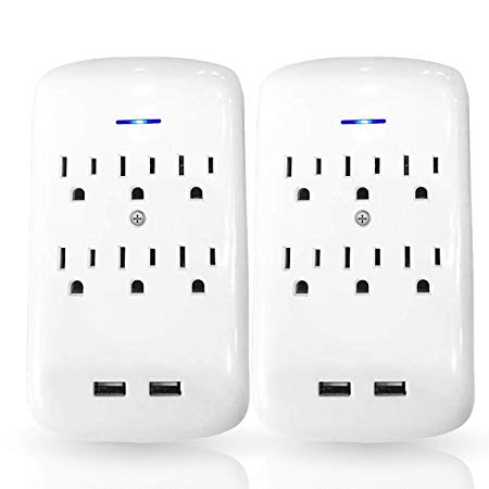 ClearMax Outlet Surge Protector with 6 AC Outlets & 2 USB Ports - UL Approved (6 Outlet 2 Pack)