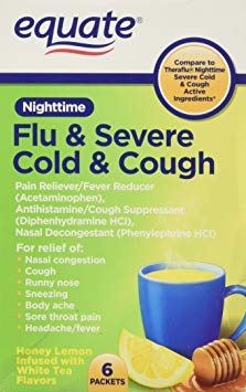 Equate Nighttime Flu and Severe Cold and Cough 6 packets Compare to Theraflu Severe Cold and Cough Nighttime