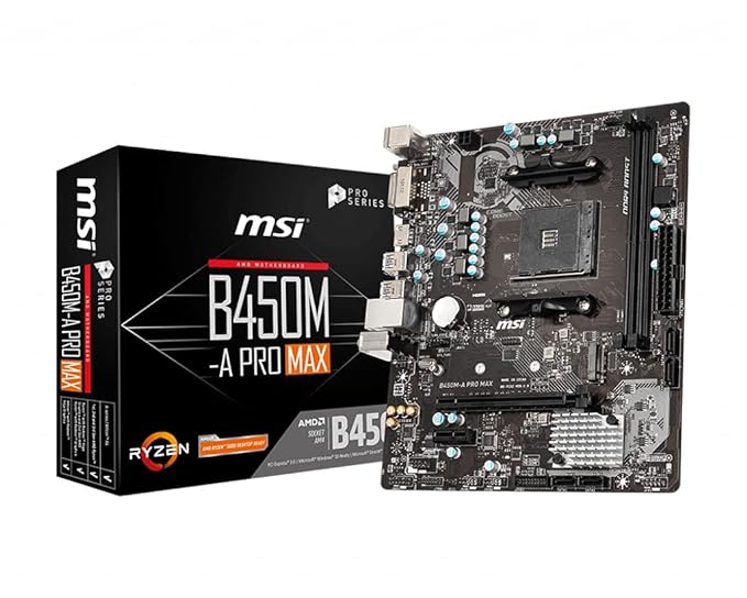 MSI B450M-A PRO MAX ProSeries Motherboard (ATX, 2ND and 3rd Gen, AM4, M.2, USB 3, DDR4, DVI HDMI, Crossfire)