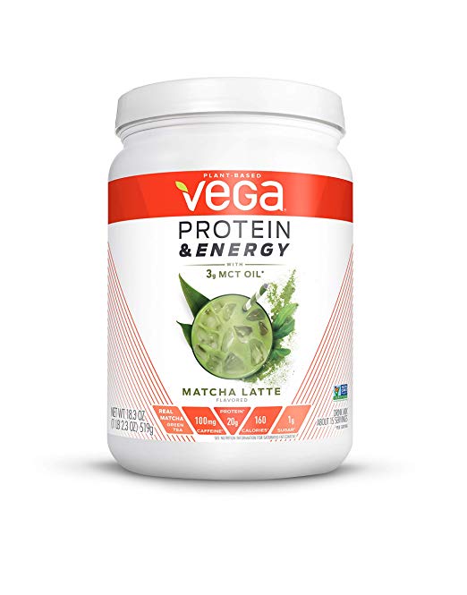 Vega Protein & Energy Matcha Latte (15 Servings, 18.3 oz) - Plant Based Vegan Non Dairy Protein Powder, Gluten Free, Keto, MCT oil, Non GMO