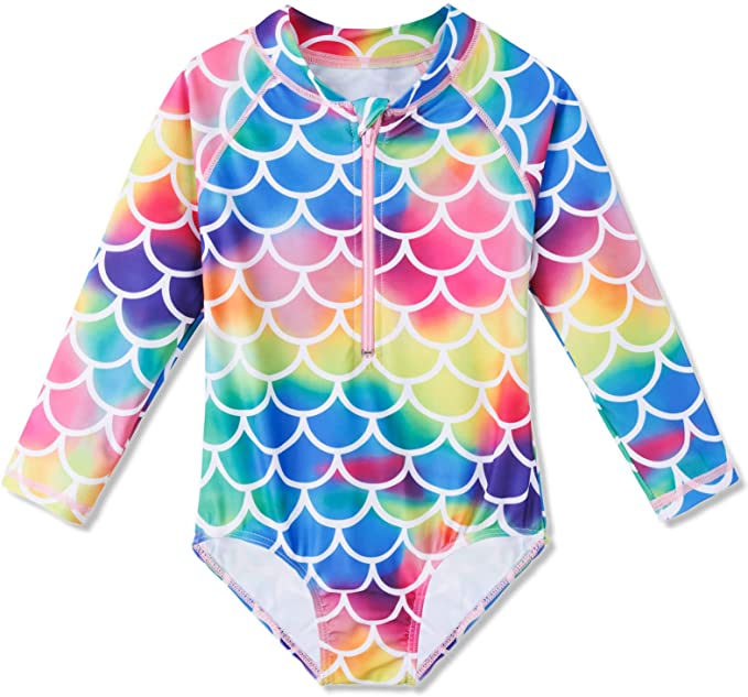 TFJH E Kids Girls Rashguard Swimsuit UV 50  Long Sleeve One Piece Swimwear Zip