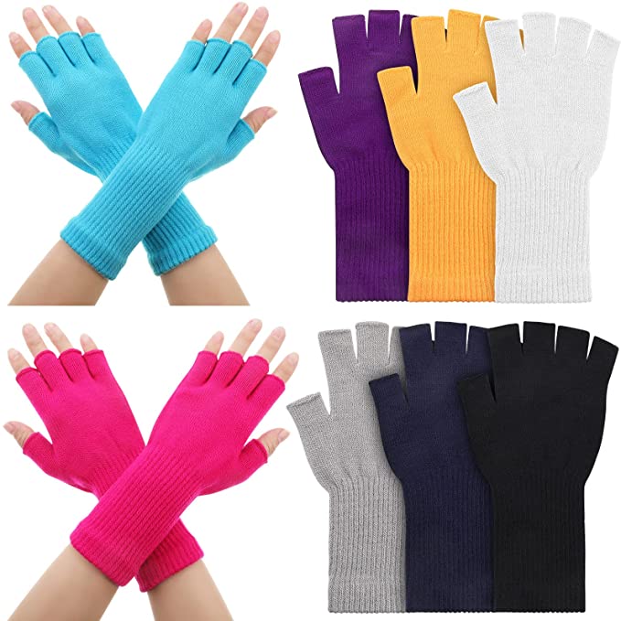 8 Pairs Fingerless Gloves Winter Half Finger Gloves Soft Hand Warmer Unisex Stretchy for Women and Men