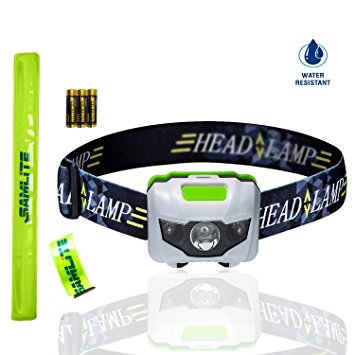 BEST LED Headlamp, 4 Modes, Bright White Light With Red Light, Super Bright, Water Resistant, Perfect For Kids & Adults, Get 2 Free Wristband Reflector, 3AAA Batteries Included (WHITE/GREEN)- SAMLITE