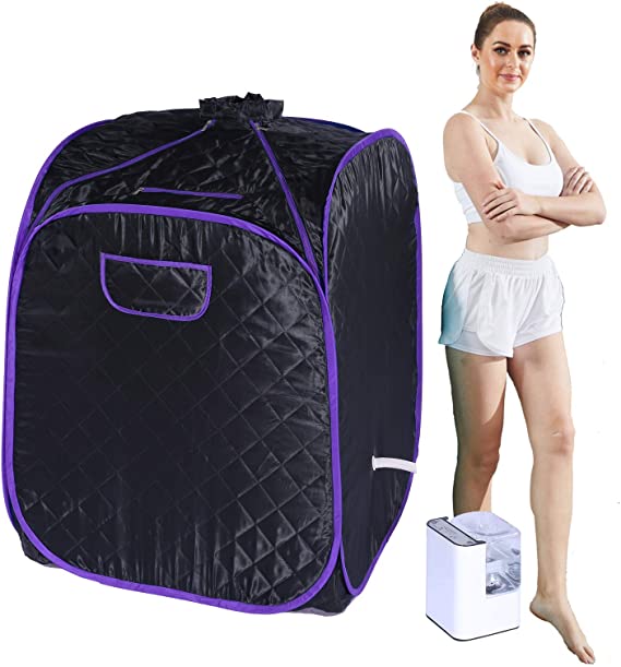 Mauccau Portable Steam Sauna for Home Personal Steam Sauna Spa for Weight Loss Detox Relaxation, 2.5L Sauna Tent with Foldable Chair Timer Remote Control (31.5 X 31.5 X 40.6 inch, Purple)