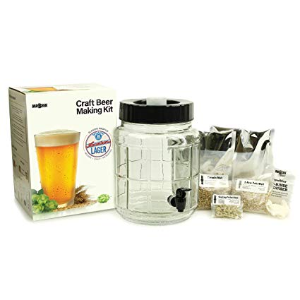 Mr. Beer 40-21010-00 1 Gallon Craft Beer Making Kit with Glass Fermenter and American Lager Grain Recipe