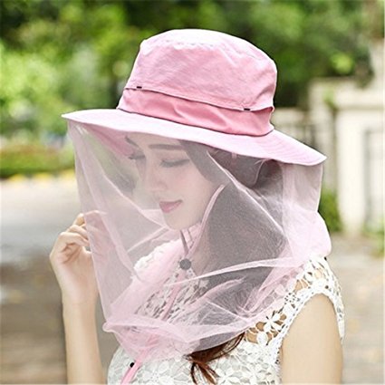 WENDYWU Camouflage Beekeeping Beekeeper Anti-mosquito Bee Bug Insect Fly Mask Cap Hat with Head Net Mesh Face Protection Outdoor Fishing Equipment (Pink)