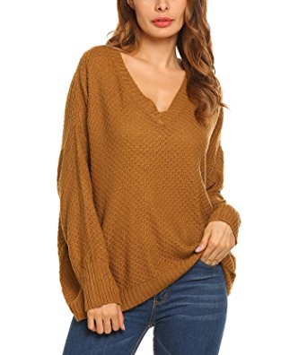 Women's Oversized Long Sleeve Blouse Casual V Neck Knit Pullover Sweater Tops