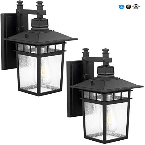 LED Wall Lantern, Wall Sconce as Porch Light, (100-150W Equivalent), 1100 Lumen, Aluminum Housing Plus Glass, Matte Finish, Outdoor Rated, (ST64 8W),Black for 2Pack 9244S