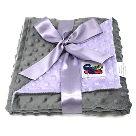 Reversible Unisex Children's Soft Baby Blanket Minky Dot (Lavender/Grey)