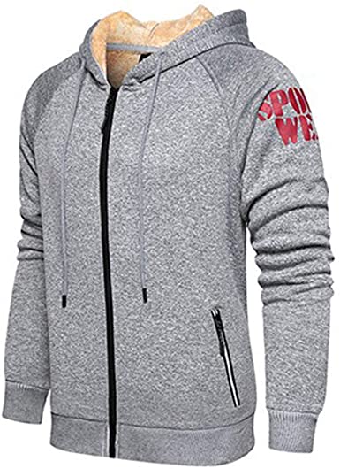 Men's Hoodie Plus Fleece Jacket Full Zipper Solid Color Printed Comfortable Sweatshirt