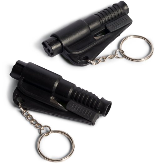 Window Glass Breaker, Seatbelt Cutter, and Whistle - Car Escape Tool Emergency Keychain (Pack of 2)