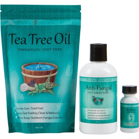 Toenail Fungus Treatment with Antifungal Soap, Tea Tree Oil Foot Soak and ReNew Topical Solution - Helps Treat and Restore the Appearance of Fungus Infected Nails
