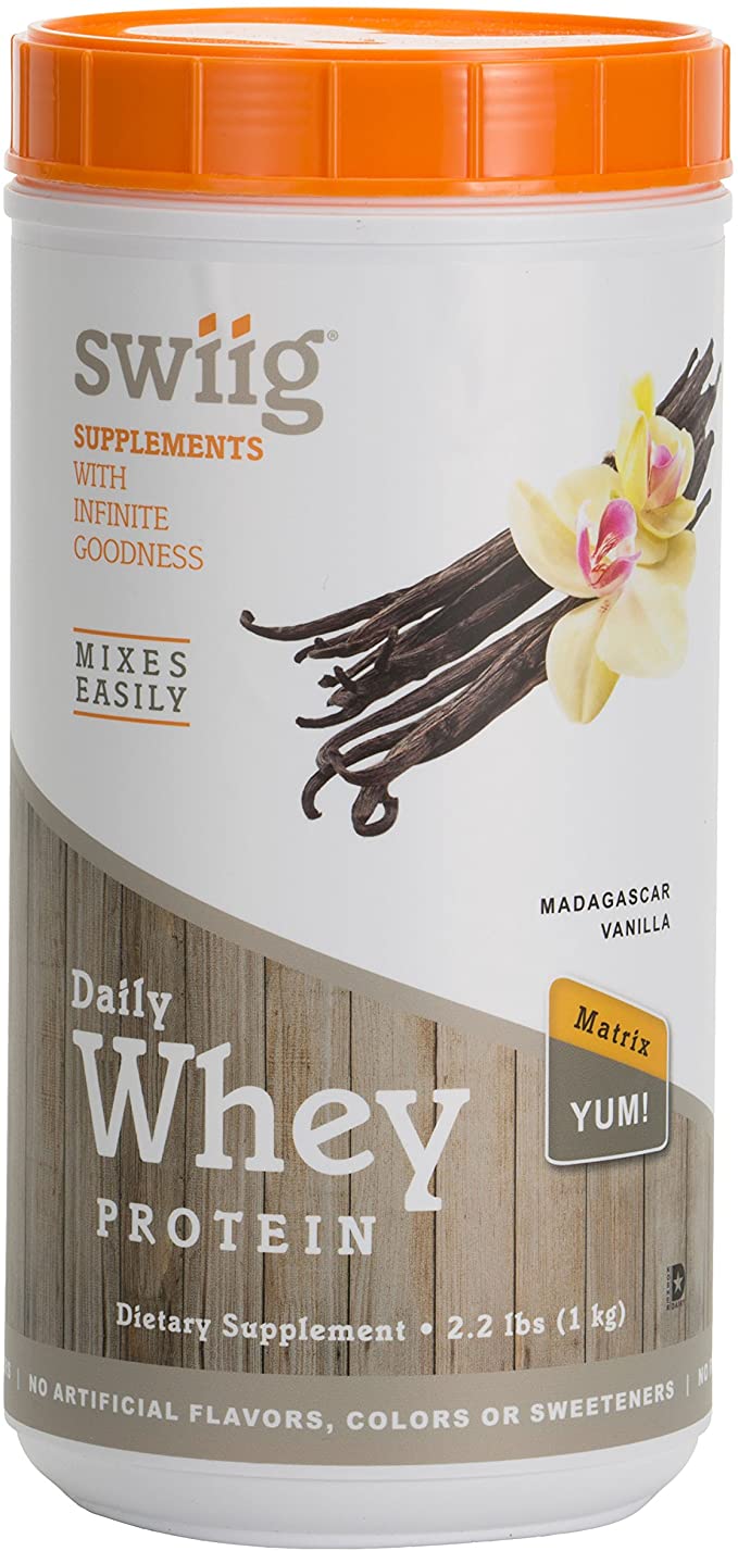 swiig Daily Whey Matrix Protein Powder, Madagascar Vanilla, Non GMO, Gluten Free, 20g of Protein per Serving, Ideal for Weight Management, Rich in Muscle Building BCAA's, Mixes Easily, 2.2lbs