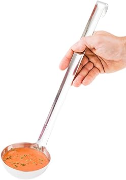 Restaurantware Met Lux 8 Ounce Serving Ladle, 1 With Hook Handle Soup Ladle - Dishwasher-Safe, Corrosion-Resistant, Stainless Steel Gravy Ladle, For Stirring, Pouring, & Serving