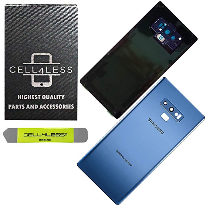 CELL4LESS Compatible Back Glass Door Cover Housing Installed Camera Frame, Lens Adhesive Replacement Samsung Galaxy Note 9 - Any Carrier - N960 (Blue)